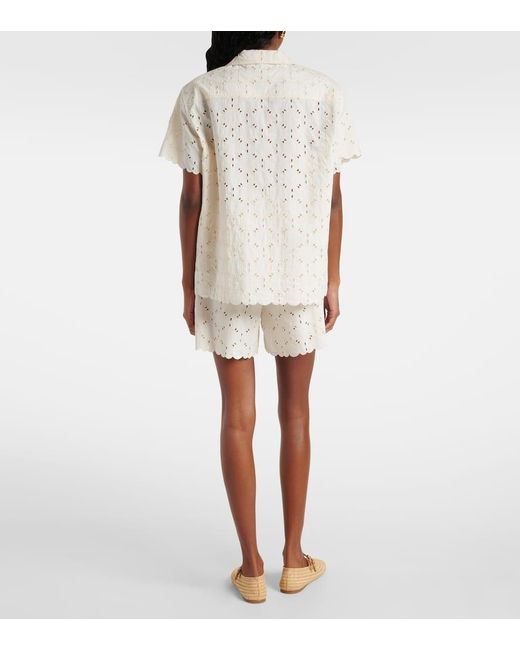 Moncler White Broderie Anglaise Cotton-Blend Bowling Shirt