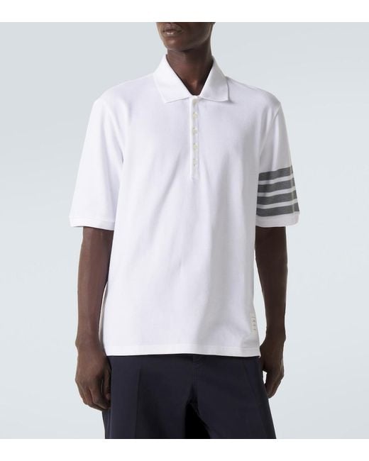 Thom Browne White 4-Bar Cotton Polo Shirt for men