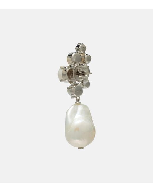 Givenchy White Crystal Pearl Asymmetric Earrings