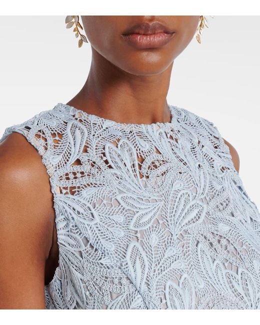 Robe Midi En Dentelle A Fleurs Oscar de la Renta en coloris Blue