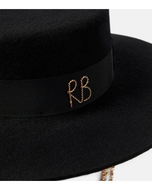 Ruslan Baginskiy Black Chain-detail Wool Felt Boater Hat