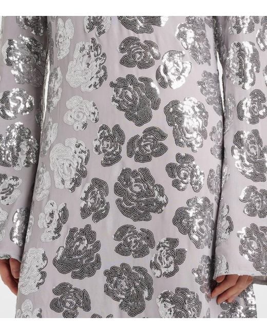 ROTATE BIRGER CHRISTENSEN Gray Floral Sequined Chiffon Maxi Dress