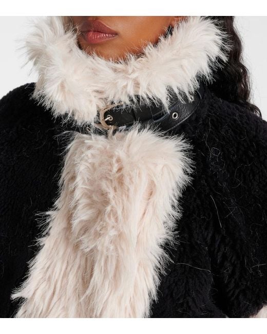 Sacai Black Oversized Faux Fur-Trimmed Wool Jacket