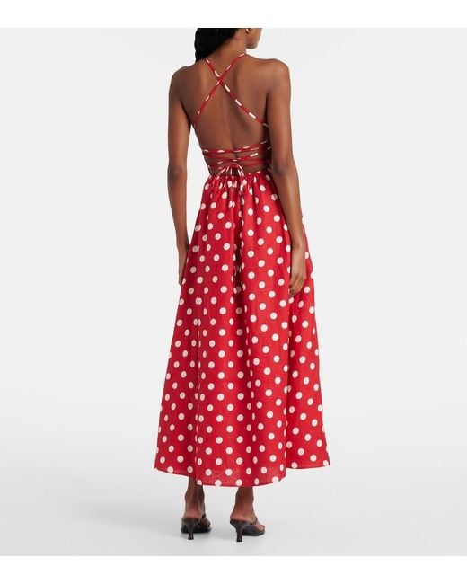 Posse Red Lori Polka-Dot Linen Maxi Dress