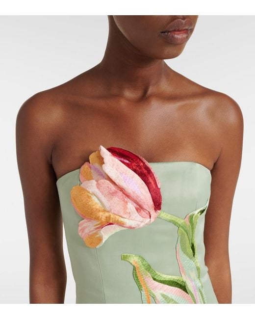 LEO LIN Green Marilyn Floral-Applique Bustier Dress