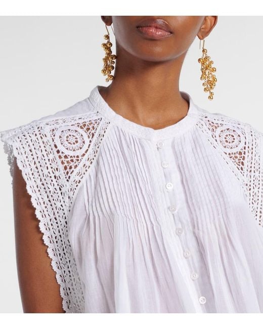 Isabel Marant White Grecia Lace-Trimmed Cotton Blouse