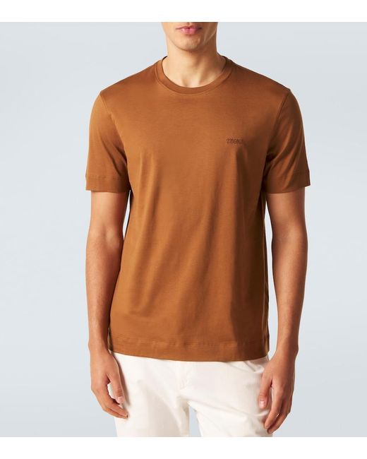 Zegna Brown Logo Cotton Jersey T-Shirt for men