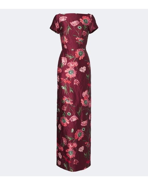 Erdem Red Floral Satin Gown