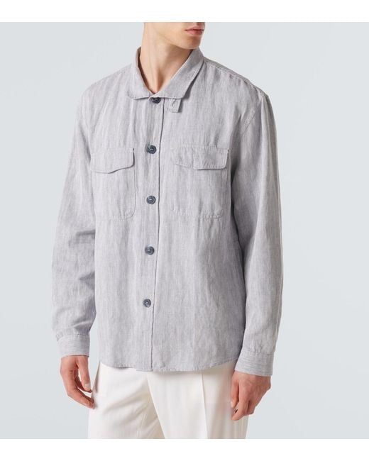 Frescobol Carioca Gray Nuno Cotton And Linen Overshirt for men
