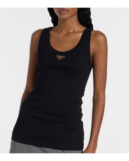 Prada Black Ribbed-Knit Cotton Jersey Tank Top