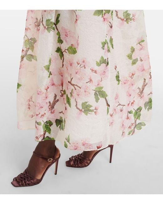 Robe Bustier En Soie Melangee A Fleurs Oscar de la Renta en coloris Natural