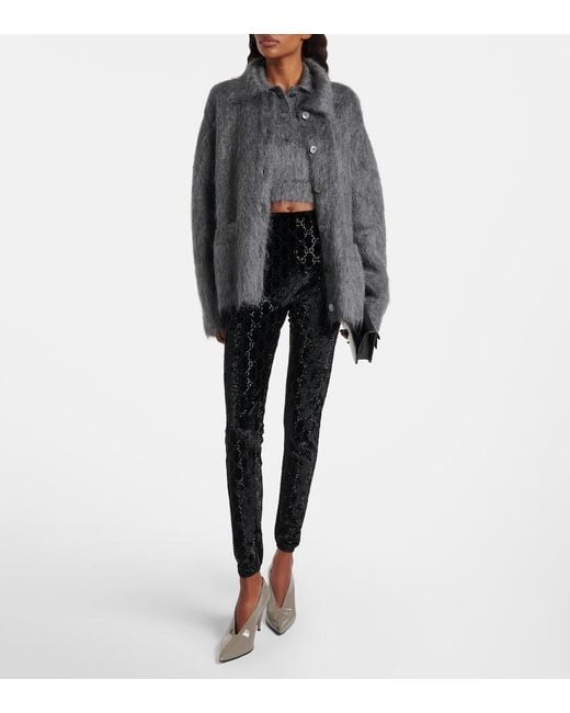 Gucci Black Gg Embellished Chenille Leggings