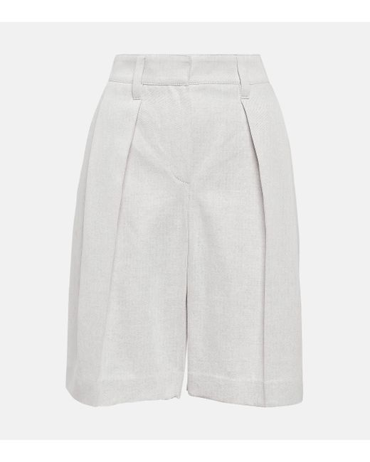 Brunello Cucinelli White Pleated Cotton And Linen Bermuda Shorts