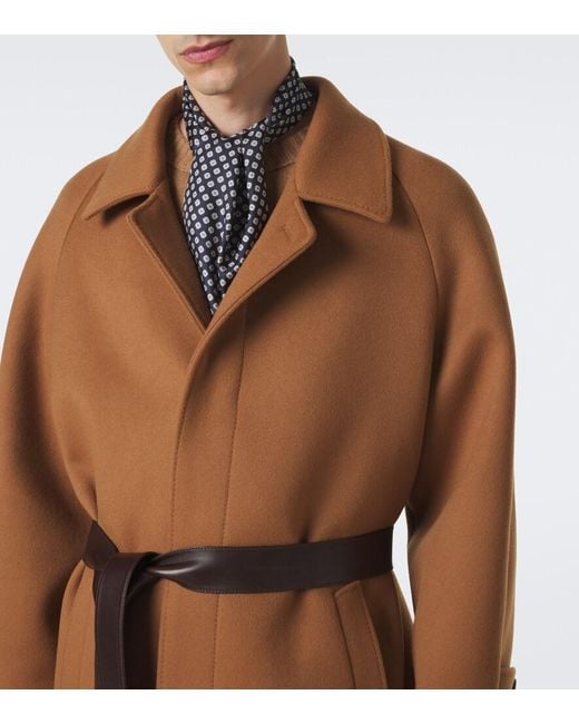 Saint Laurent Brown Belted Wool Coat for men