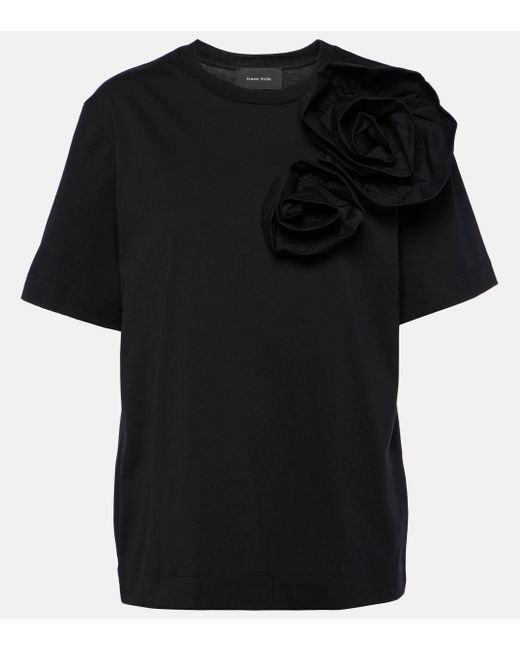 Simone Rocha Black Floral-applique Cotton Jersey T-shirt