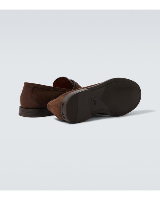 Zegna Brown Suede Loafers for men