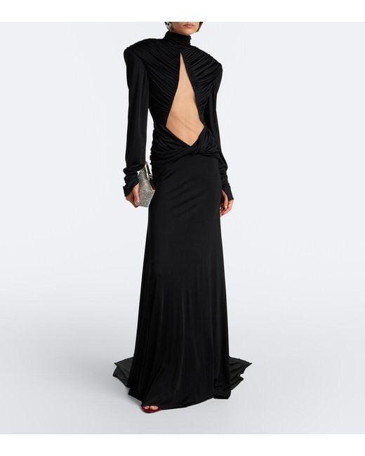 David Koma Black Cutout Ruched Jersey Gown