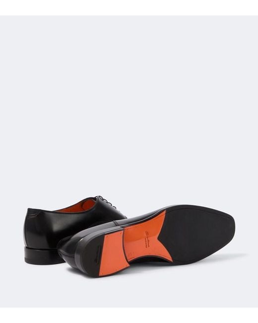 Santoni Black Leather Oxford Shoes for men