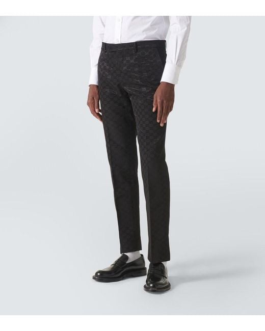 Gucci Black Gg Cotton-Blend Straight Pants for men