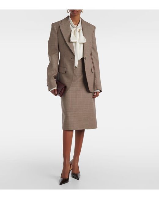 Stella McCartney Brown Houndstooth Wool Pencil Skirt