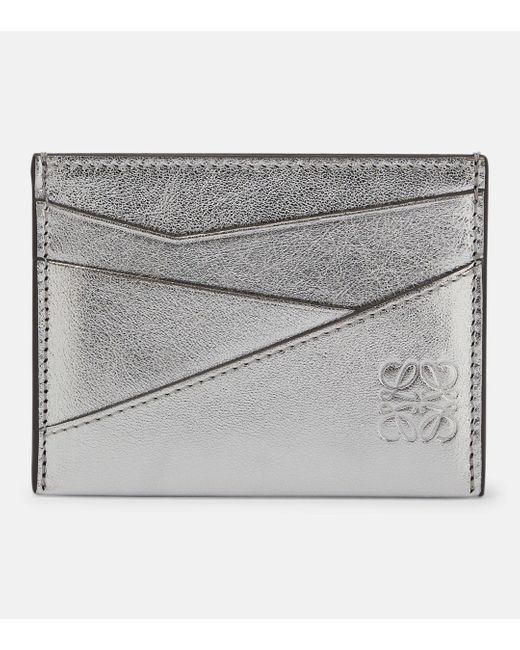 Loewe Gray Puzzle Metallic Leather Card Holder