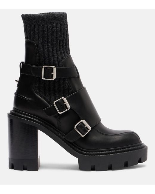 Christian Louboutin Black Cortinetta College 100 Ribbed-Knit Trimmed Leather Ankle Boots