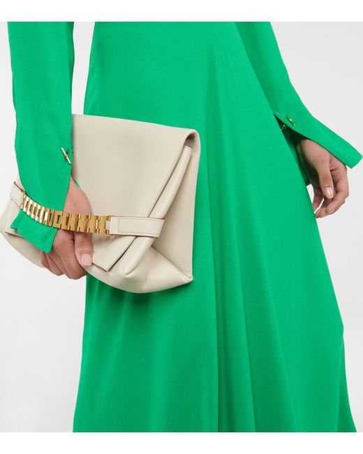 Victoria Beckham Green V-Neck Crepe Midi Dress