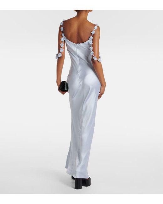 Self-Portrait Blue Bridal Floral-Applique Satin Gown