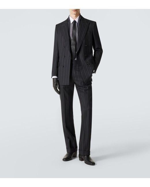 Tom Ford Black Striped Wool Blazer for men