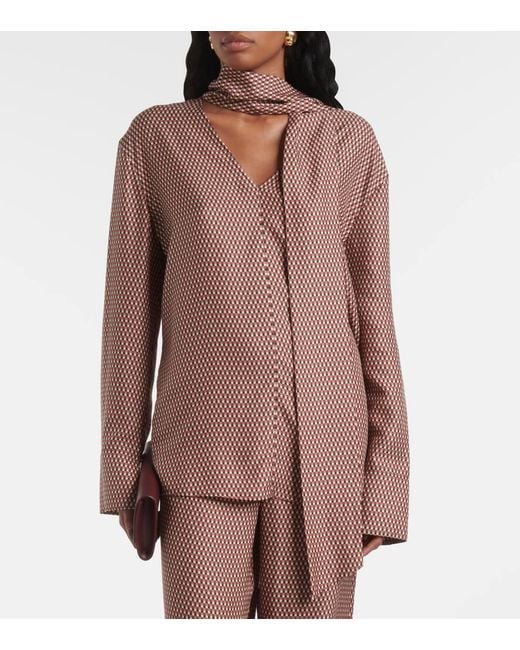 Blusa De Seda Estampada Con Panuelo Joseph de color Brown