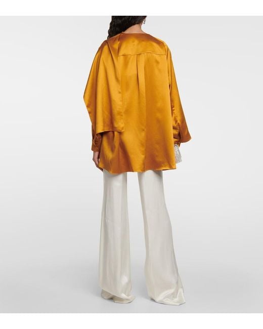 Roksanda Yellow Kata Draped Silk Satin Top