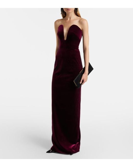 Monique Lhuillier Purple Strapless Velvet Gown