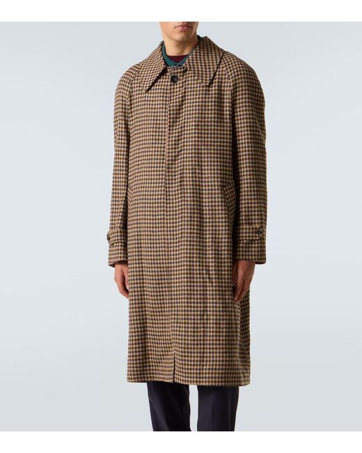 Rubinacci Brown Houndstooth Virgin Wool Coat for men