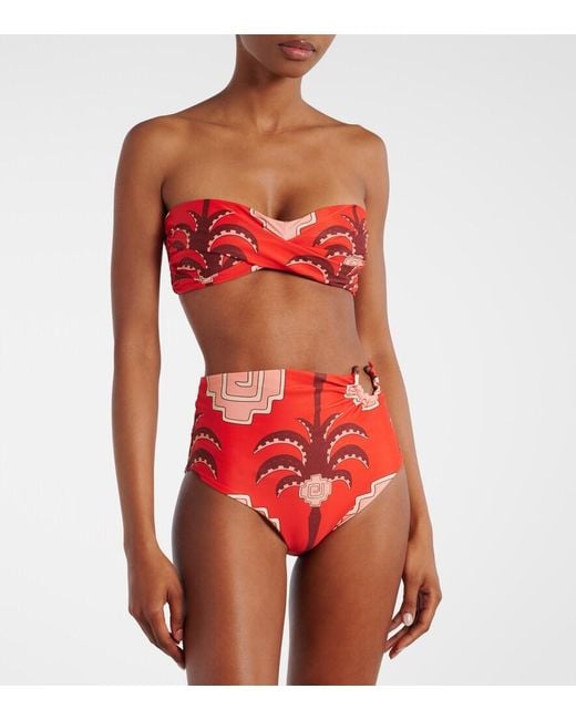 Johanna Ortiz Red Taita Printed High-Rise Bikini Bottoms