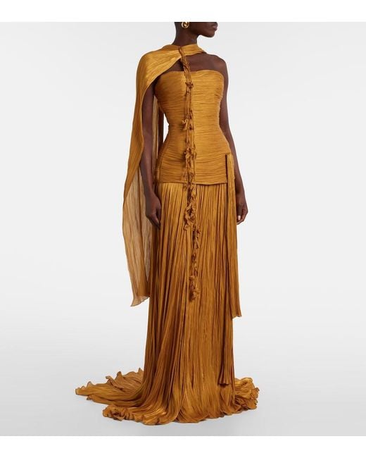Marmar Halim Metallic Peplum Ruched Gown