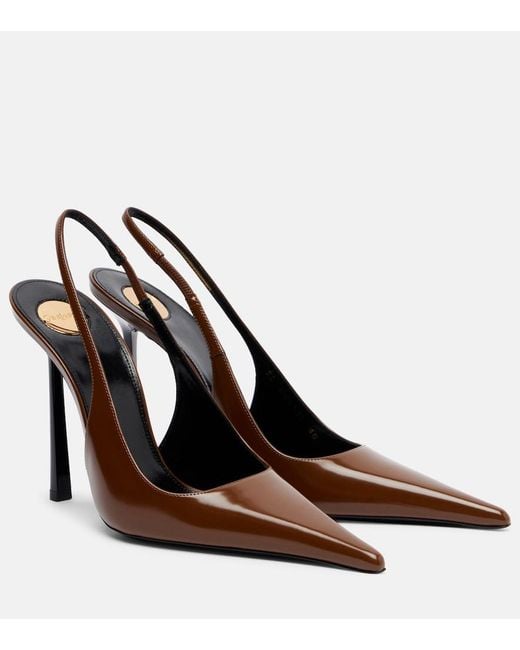 Saint Laurent Brown Vendome 110 Leather Slingback Pumps