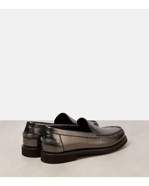 Brunello Cucinelli Black Loafers Aus Metallic-Leder