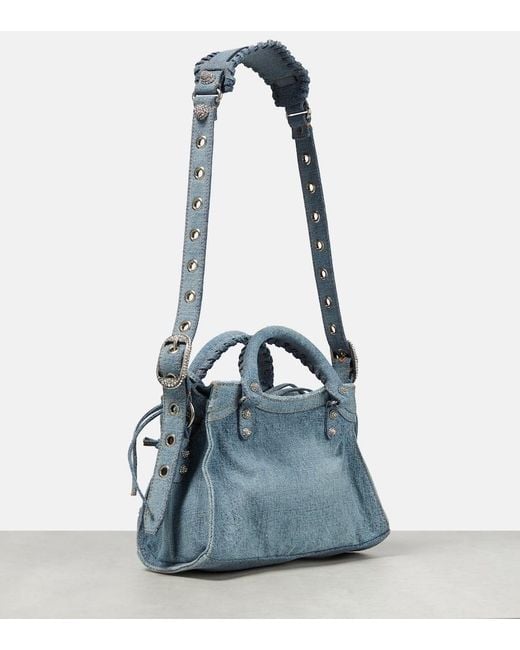 Balenciaga Blue Neo Cagole Xs Denim Shoulder Bag