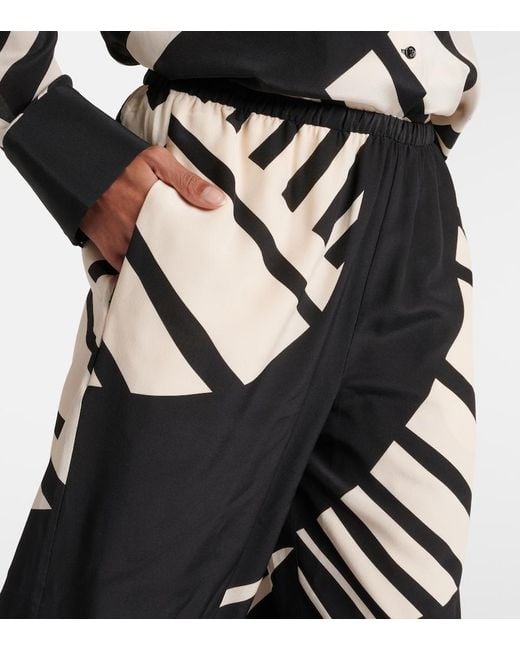 Sir Black Printed Mid-Rise Silk Wide-Leg Pants