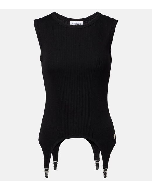 Tank Top De Jersey De Algodon Acanalado Jean Paul Gaultier de color Black