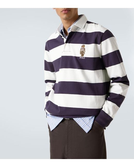 Polo Ralph Lauren Blue Polo Bear Striped Cotton Polo Shirt for men