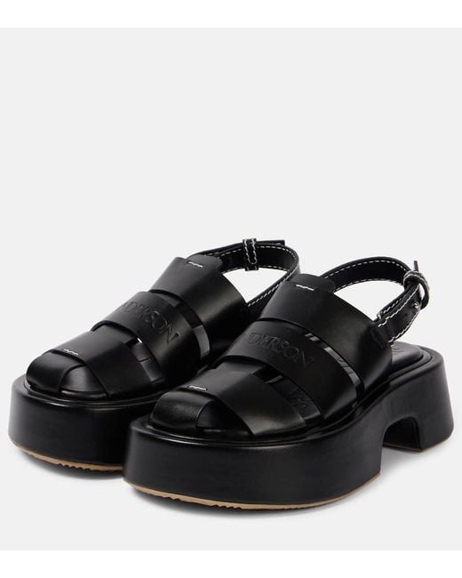 J.W. Anderson Black Fisherman Leather Platform Sandals