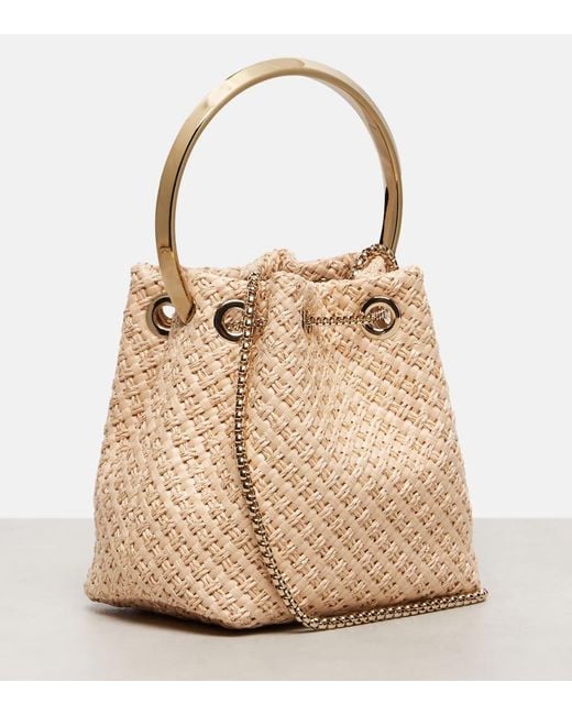 Jimmy Choo Bon Bon Small Embellished Raffia Tote Bag in