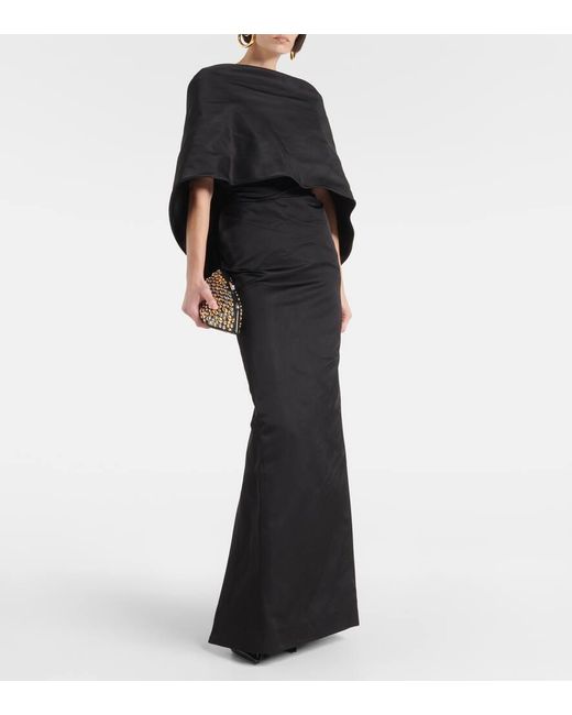 The Attico Black Caped Silk Midi Dress