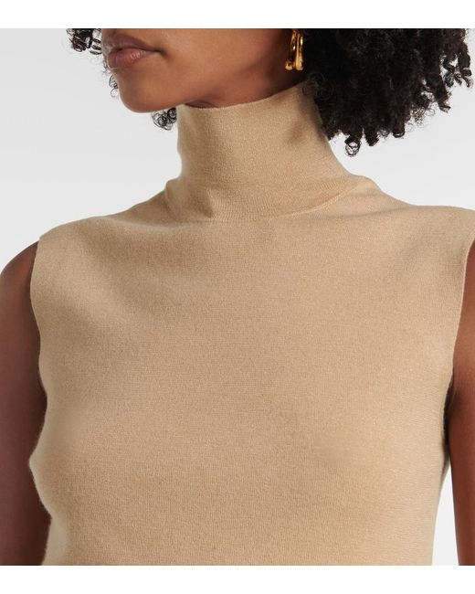 Loro Piana Natural Luciole Cashmere-Blend Turtleneck Top