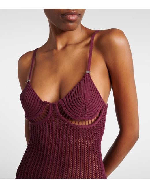 The Attico Purple Crochet Cotton-Blend Minidress