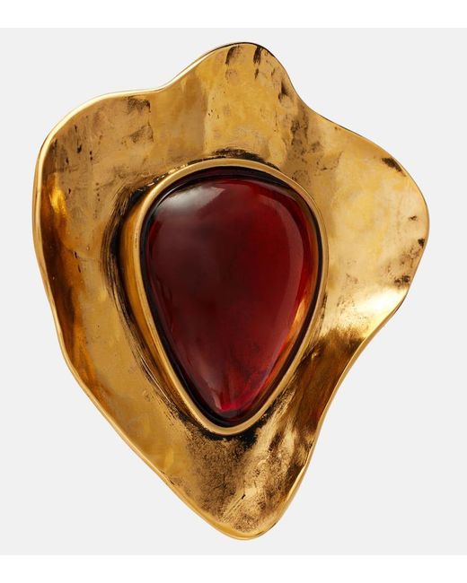 Saint Laurent Brown Verzierte Clip-Ohrringe