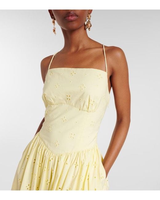 Self-Portrait Yellow Broderie Anglaise Cotton Midi Dress