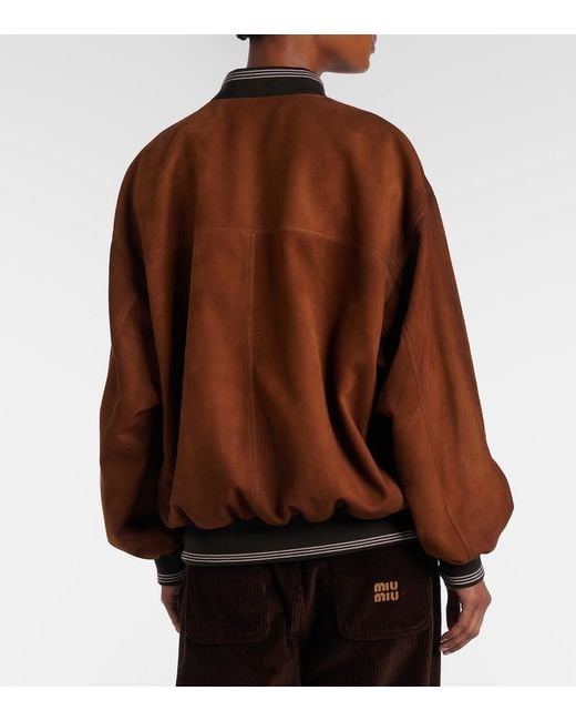Miu Miu Brown Logo Suede Blouson Jacket