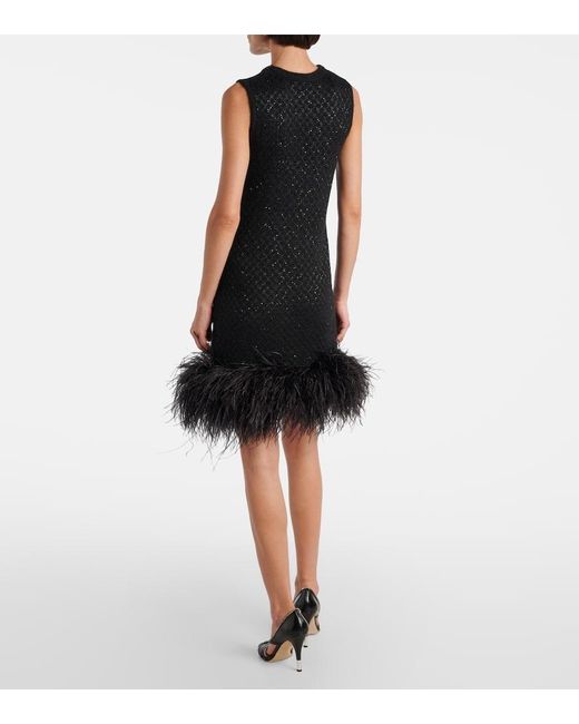 Max Mara Black Novara Feather-Trimmed Minidress